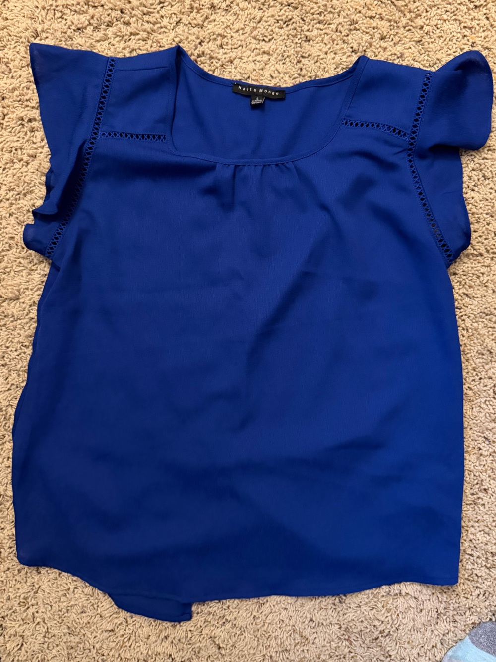 Haute Monde Royal Blue Flutter Sleeve Blouse